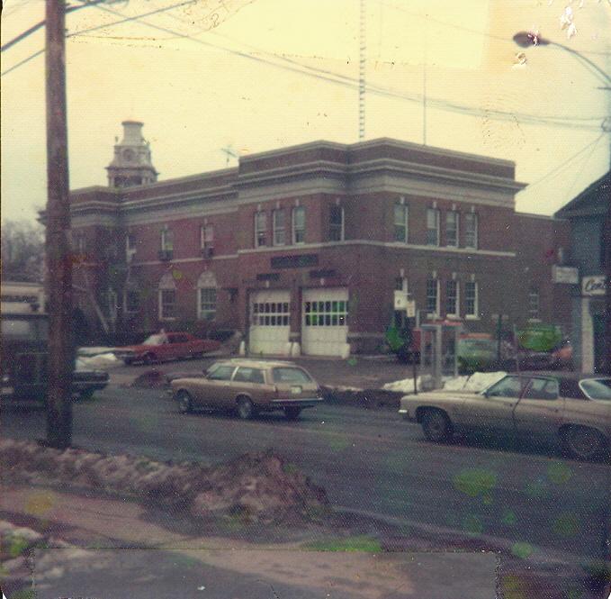 c. 1973 - Chief V. Paul Leddy's 1968 Chrysler i.f.o. Headquarters.  The Chief and Fire Marshal shared a small office on the second floor of Memorial Town Hall, at the top of the north stairwell.  (Photo courtesy of Clark Hurlburt)